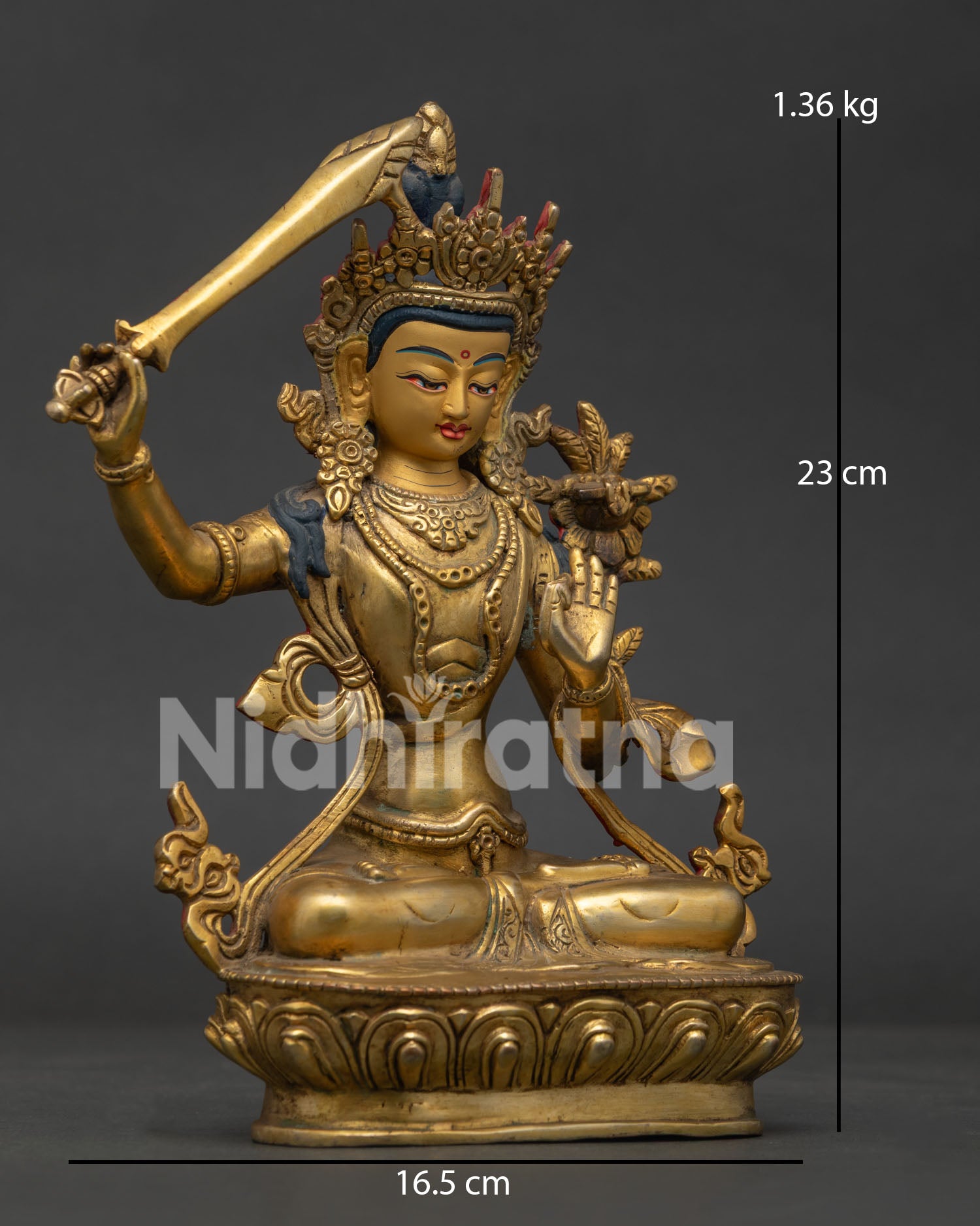 Detailed View of Manjushri Holding Prajnaparamita Sutra on Blooming Utpala Flower