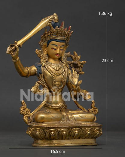 Detailed View of Manjushri Holding Prajnaparamita Sutra on Blooming Utpala Flower