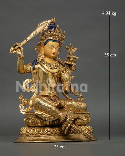 Detailed view of Manjushri wisdom sword and Prajnaparamita scripture on lotus flower
