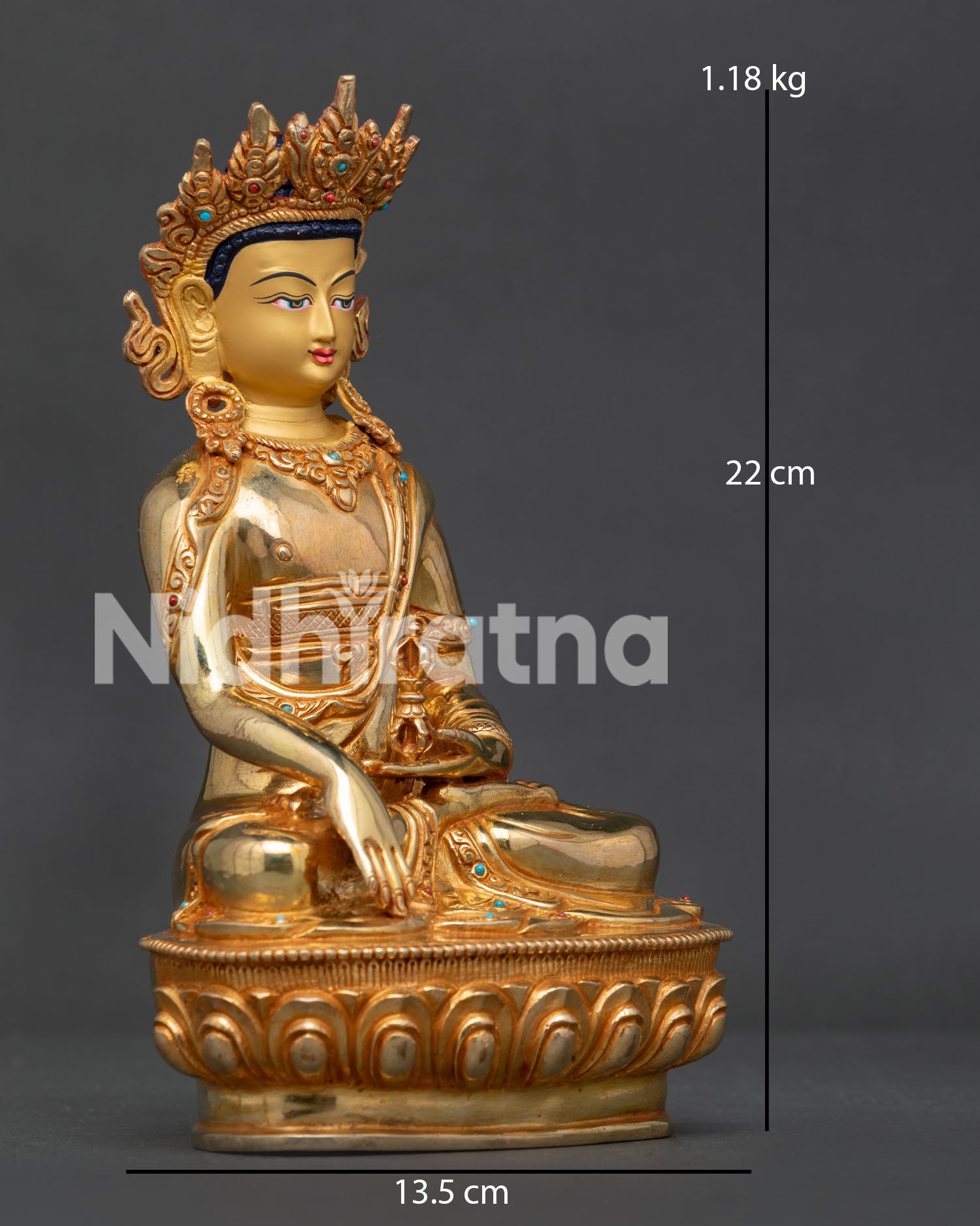 Detailed View of Mitrugpa Buddha Vajra Hand and Semi Precious Stone Adornments.