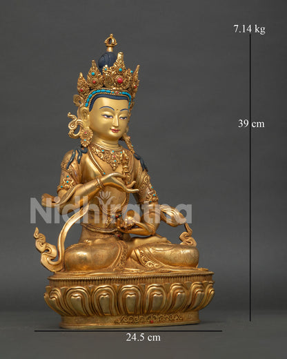 Detailed view of Vajrasattva holding vajra and bell, symbolizing wisdom and enlightenment