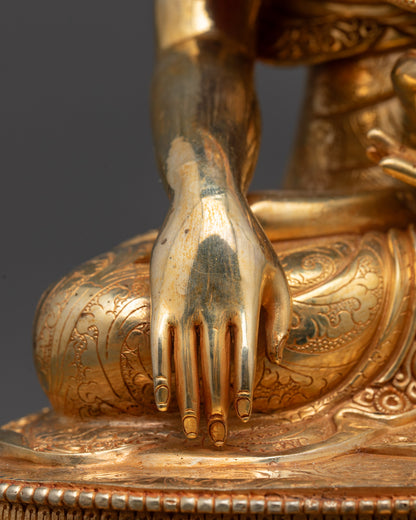 detailed close up mudra Jowo Shakyamuni Rinpoche statue showing earth-touching gesture of enlightenment
