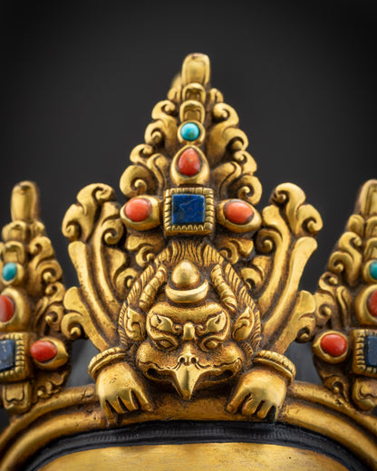 detailed crown chenrezig statue five jeweled crown with miniature garuda