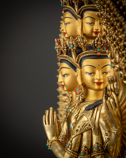 detailed hands close up 1000 Armed Chenrezig statue hands with eyes symbol of compassion
