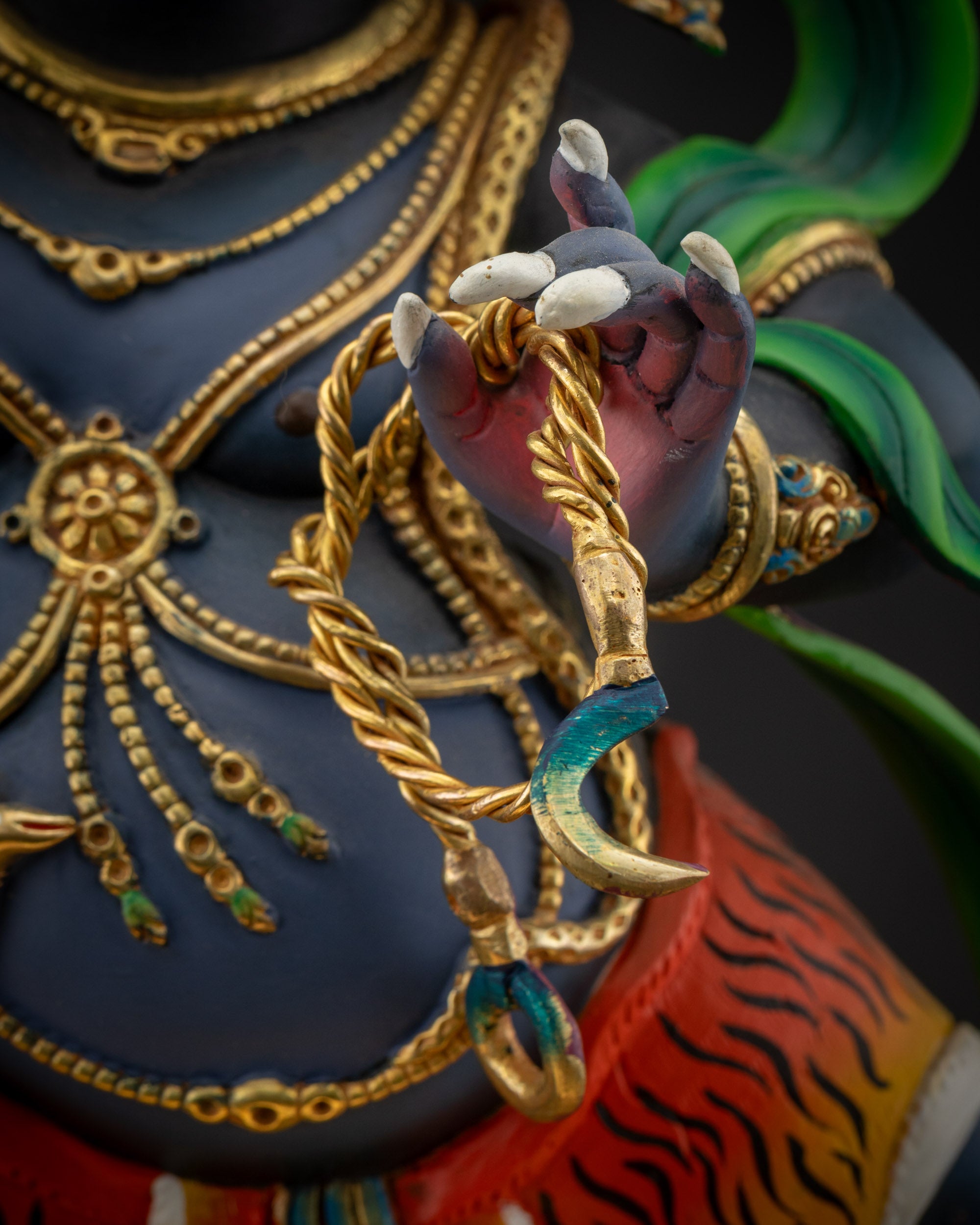 detailed mudra Vajrapani statue showing left hand lasso gestures
