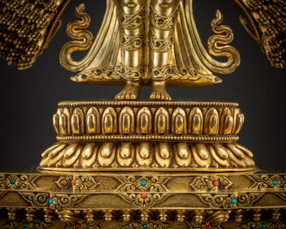 detailed standing view 1000 Armed Chenrezig Avalokiteshvara statue on lotus pedestal
