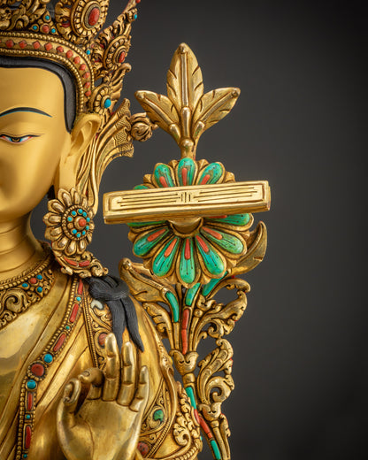 detailed utpala flower topped with sutra Manjushri meditation statue
