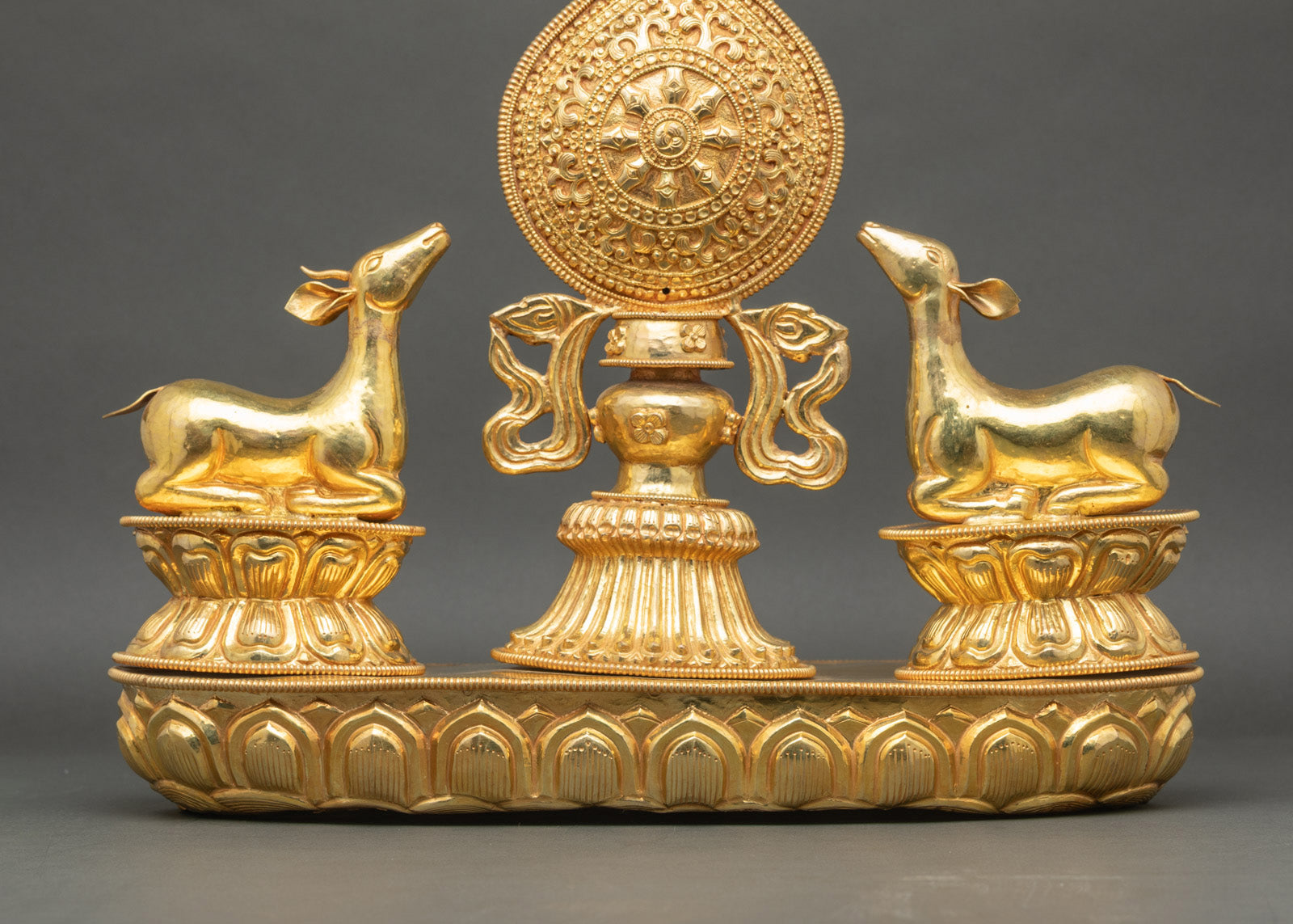 Dharma Wheel with Pair of Deer for home altar meditation room decor
