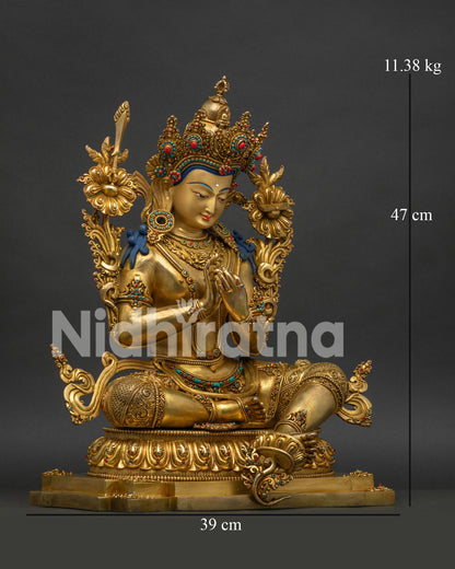 Dimensions and weight details of gold-gilded Tikshna Manjushri copper statue