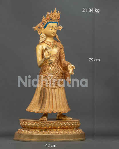 Dipankara Buddha statue right view side showing handcrafted copper body and lotus pedestal