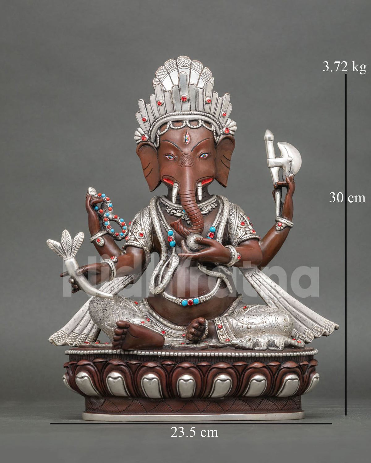 Lord Ganesh Statue with Oxidized Copper Finish and Silver-Plated Details