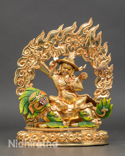 dorje-legpa-statue-front-view-gold-gilded-copper-handcrafted-himalayan-buddhist-deity