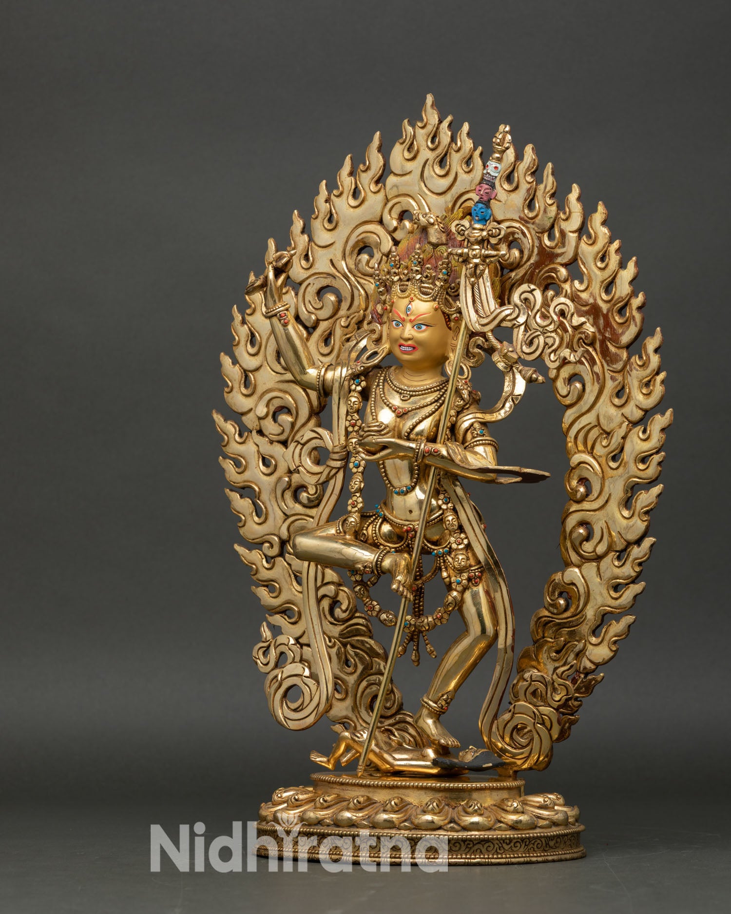 Dorje Phagmo Left Side View Flaming Halo Copper Gold Gilded Sculpture