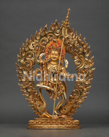 Dorje Phagmo statue, handmade in Nepal with 24K gold gilded copper and fierce expression