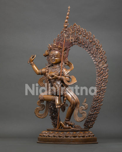 Dorje Phagmo Statue left view side showing kapala kartika and oxidized finish details