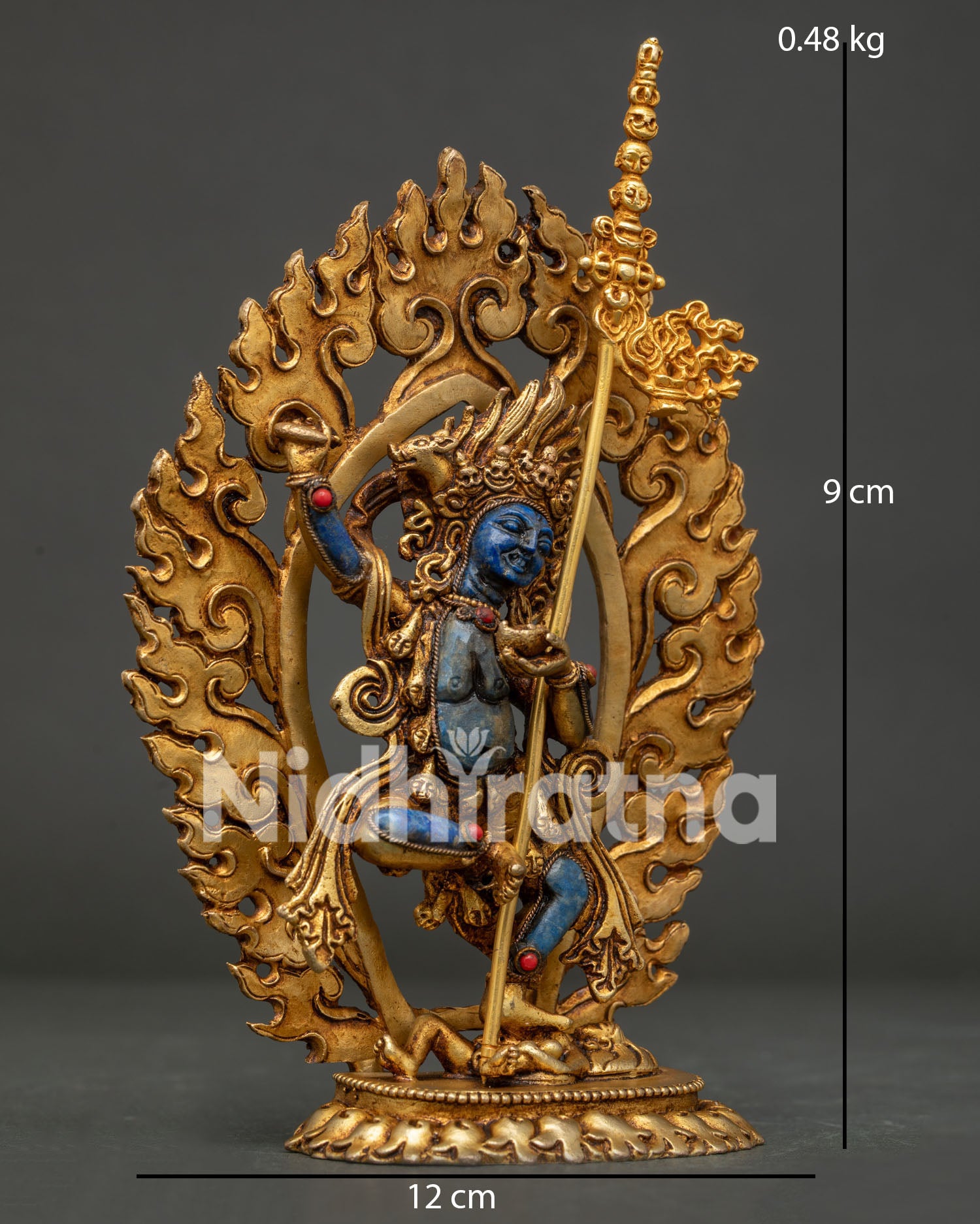 Dorje Phagmo Statue standing on subdued figure with kapala and kartika knife