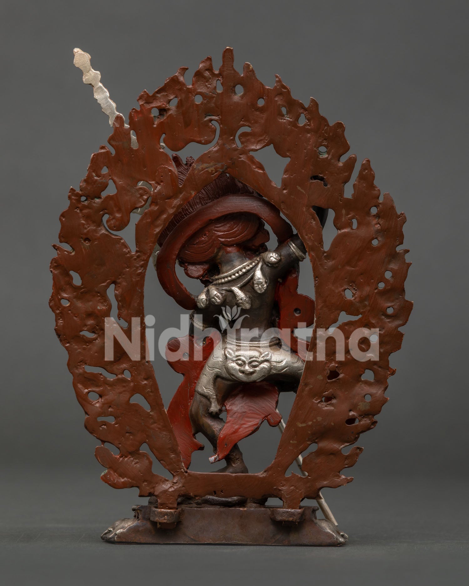 Dorje Phagmo statue with oxidized silver plated copper finish.
