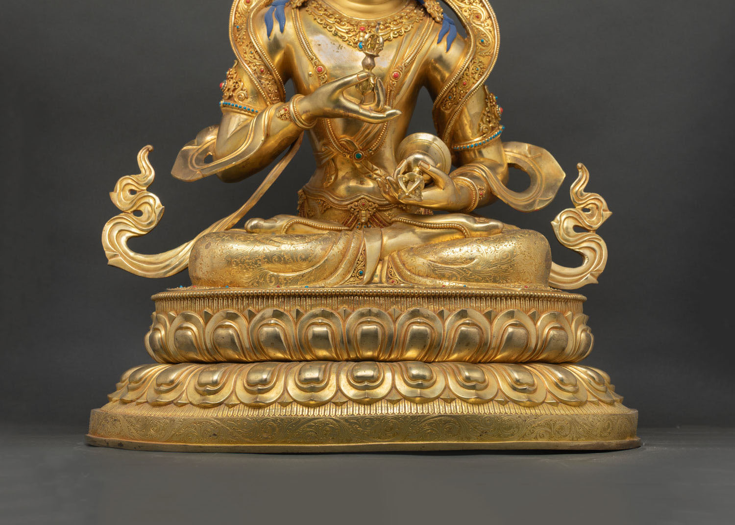 Double-layered lotus throne base engraved scroll-work Vajrasattva statue Kathmandu