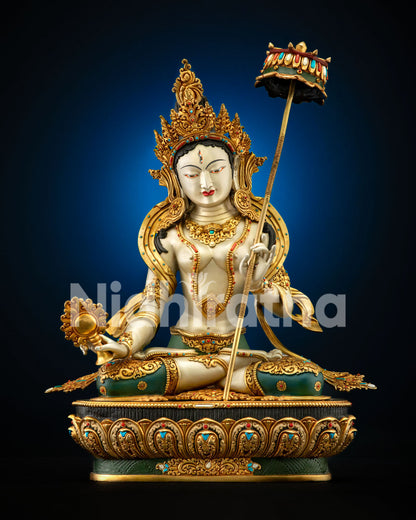 Dukar Sitatapatra Statue handcrafted in Nepal — gold-gilded copper Buddhist deity figure