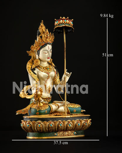 Dukar White Parasol Goddess statue dimensions 51cm height 37.5cm width 9.84kg Nepal