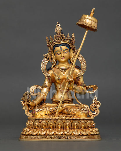 Dukkar White Umbrella Goddess statue, fire-gilded copper Buddhist deity handmade in Nepal