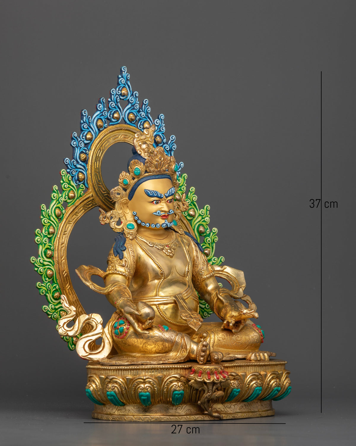 Buddhist Dzambhala wealth deity holding a Chintamani jewel and jewel spitting mongoose