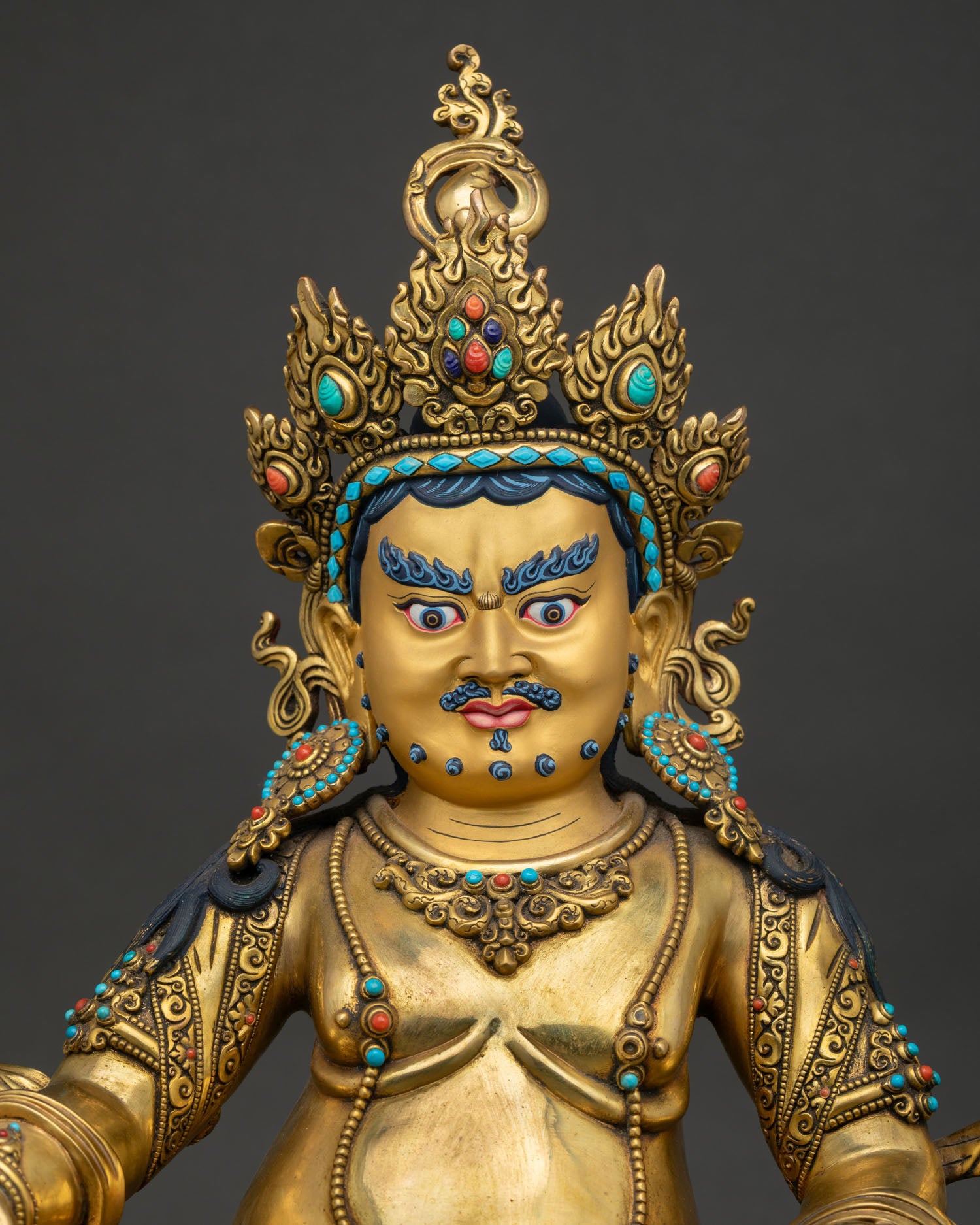 Dzambhala face featuring 24K gold fire-gilded finish and intricate Newari craftsmanship
