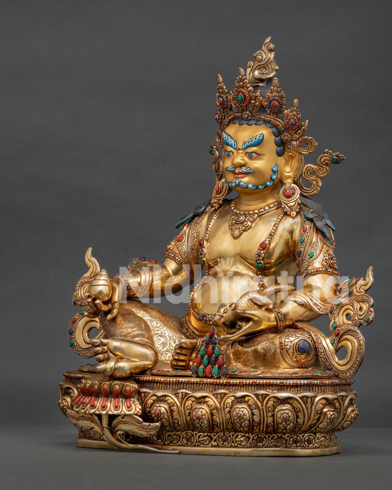 dzambhala left side gold gilded copper newari lost wax casting technique