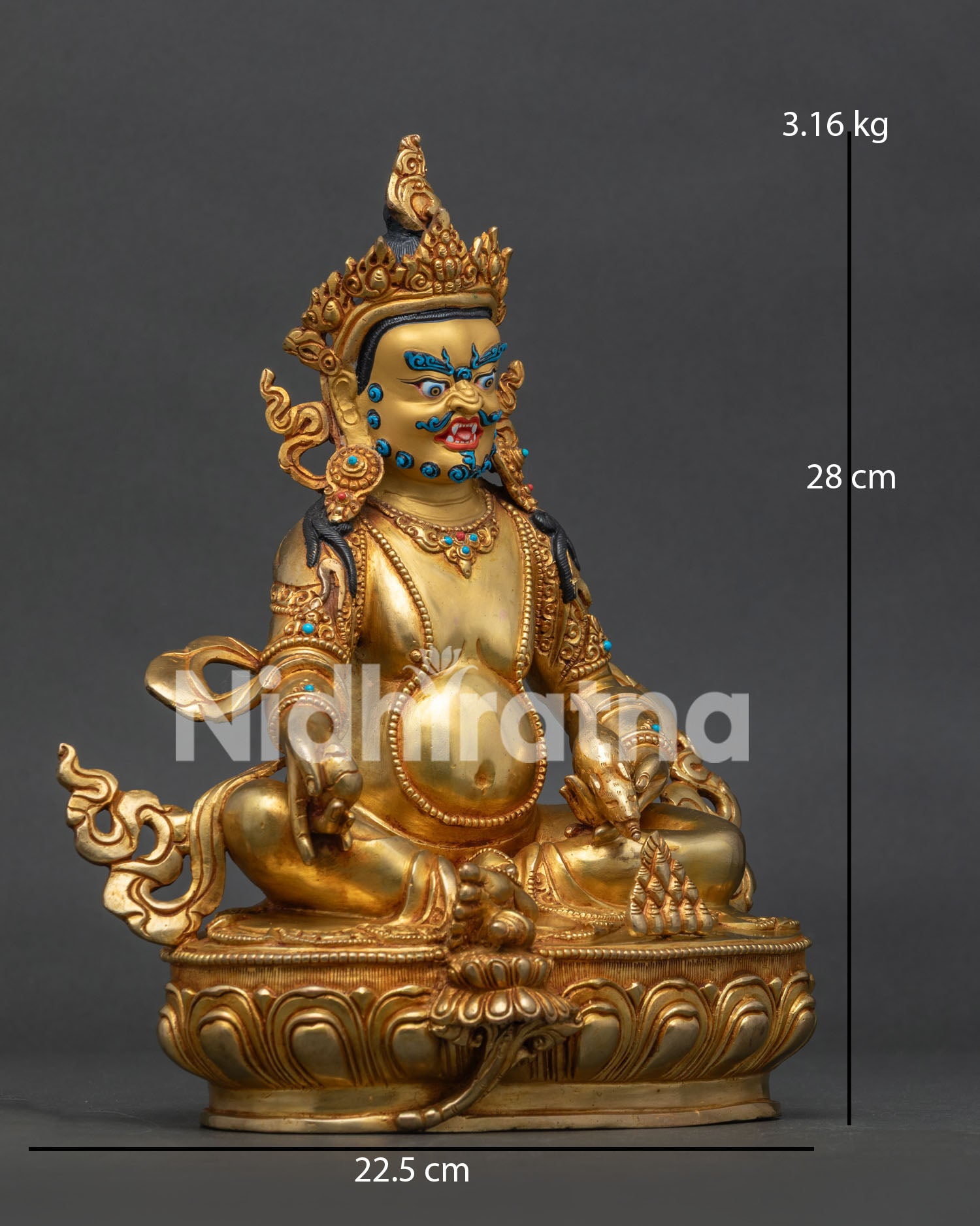 Dzambhala Seated on Lotus Pedestal Holding Mongoose and Citron Fruit