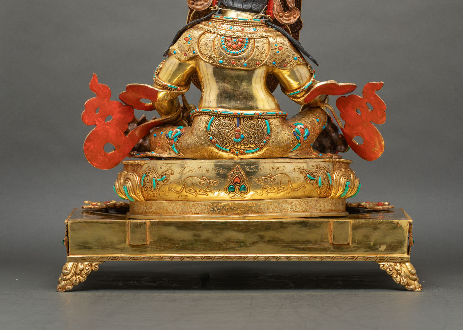 Dzambhala Seated View Nepal Gilded Statue Lotus Throne Minimal Background