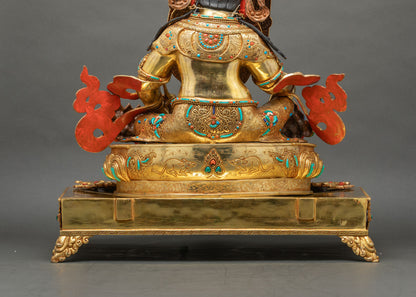 Dzambhala Seated View Nepal Gilded Statue Lotus Throne Minimal Background