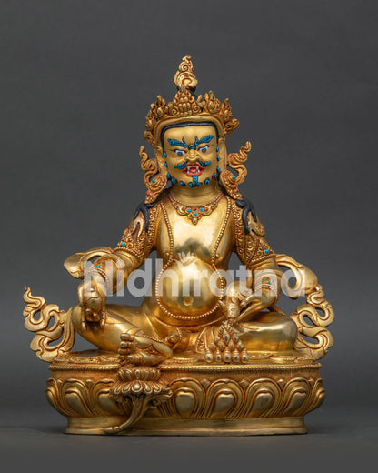 Dzambhala Statue 24K Gold Fire Gilded Copper Buddhist Wealth Deity