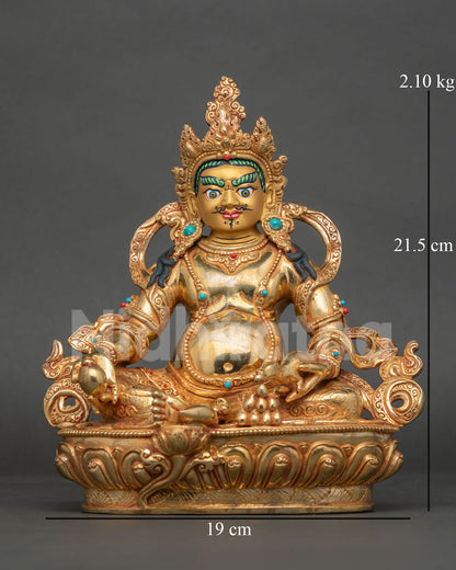 Dzambhala statue 24k gold fire gilded copper Newari art Kathmandu Nepal.