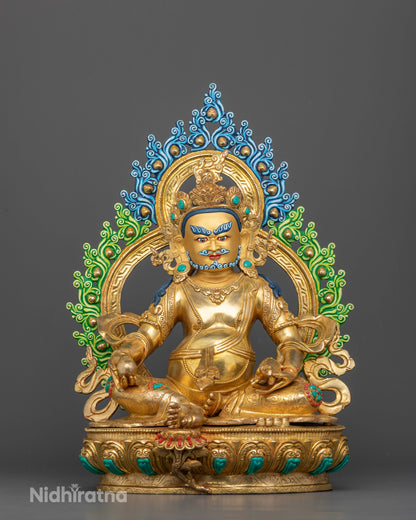 Dzambhala Statue 24K gold gilded copper Buddhist wealth deity from Patan, Nepal