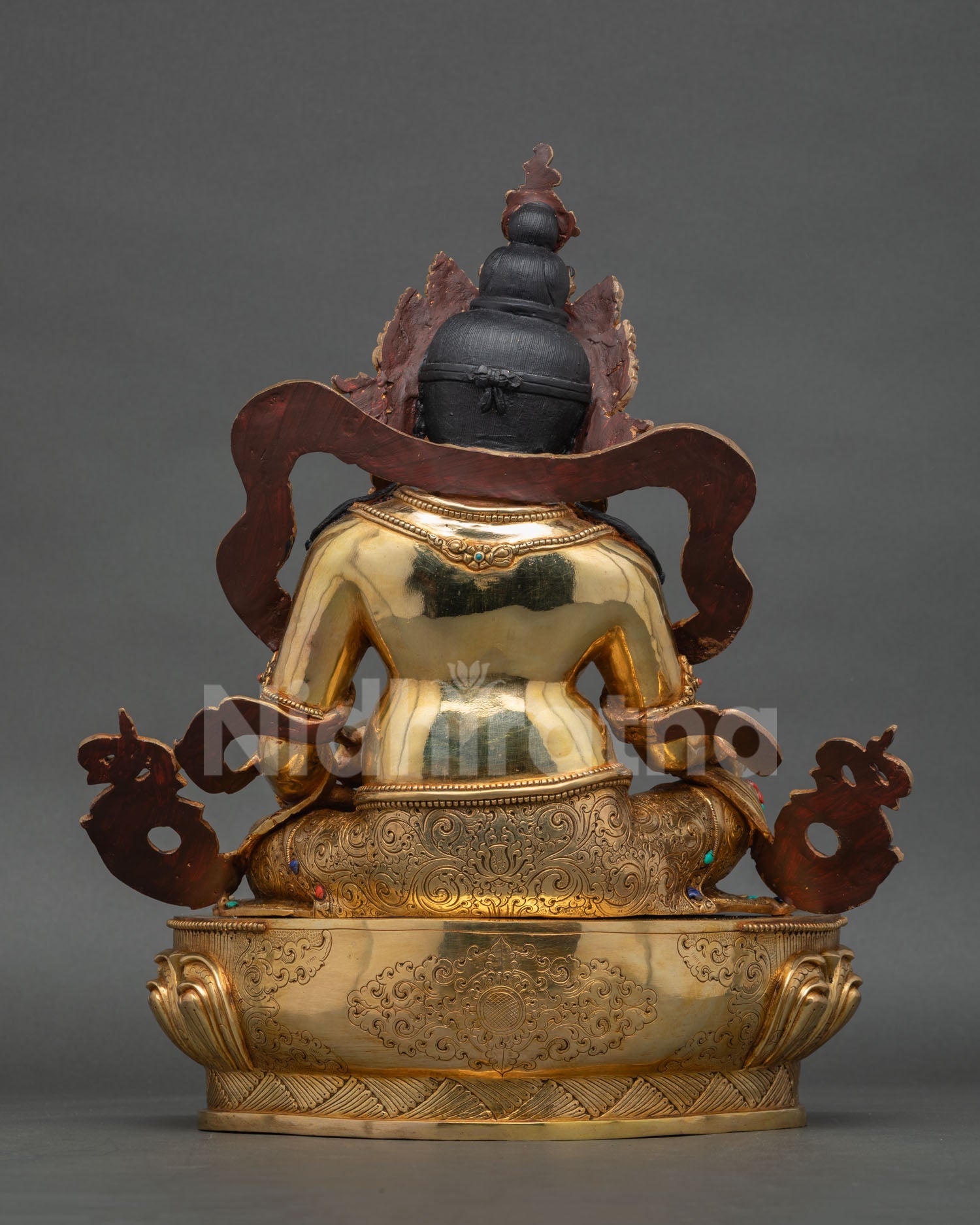 Dzambhala Statue Back View Detailed Copper Craftsmanship Lotus Pedestal Finishing