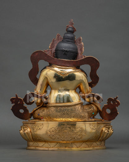 Dzambhala Statue Back View Detailed Copper Craftsmanship Lotus Pedestal Finishing