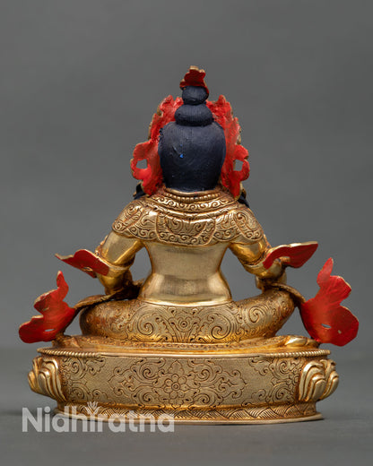 Dzambhala statue back view intricate carving copper gold gilded finish sacred altar decor abundance prosperity meditation statue