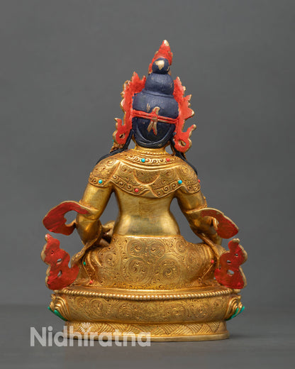 Dzambhala statue back view intricate carving copper sacred altar decor abundance prosperity meditation room statue