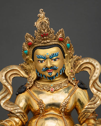 Dzambhala Statue Close Up View Intricate Copper Work 24K Gold Fire Gilded Details