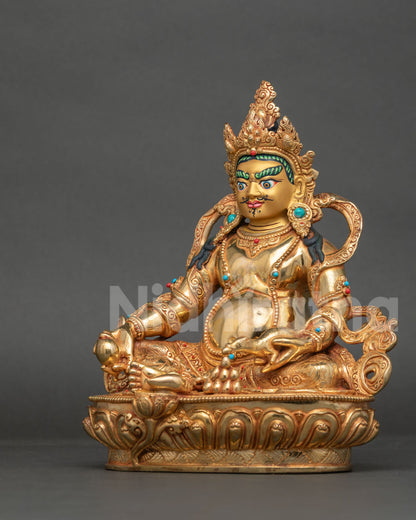 Dzambhala statue conch shell crown Chintamani jewel mongoose.