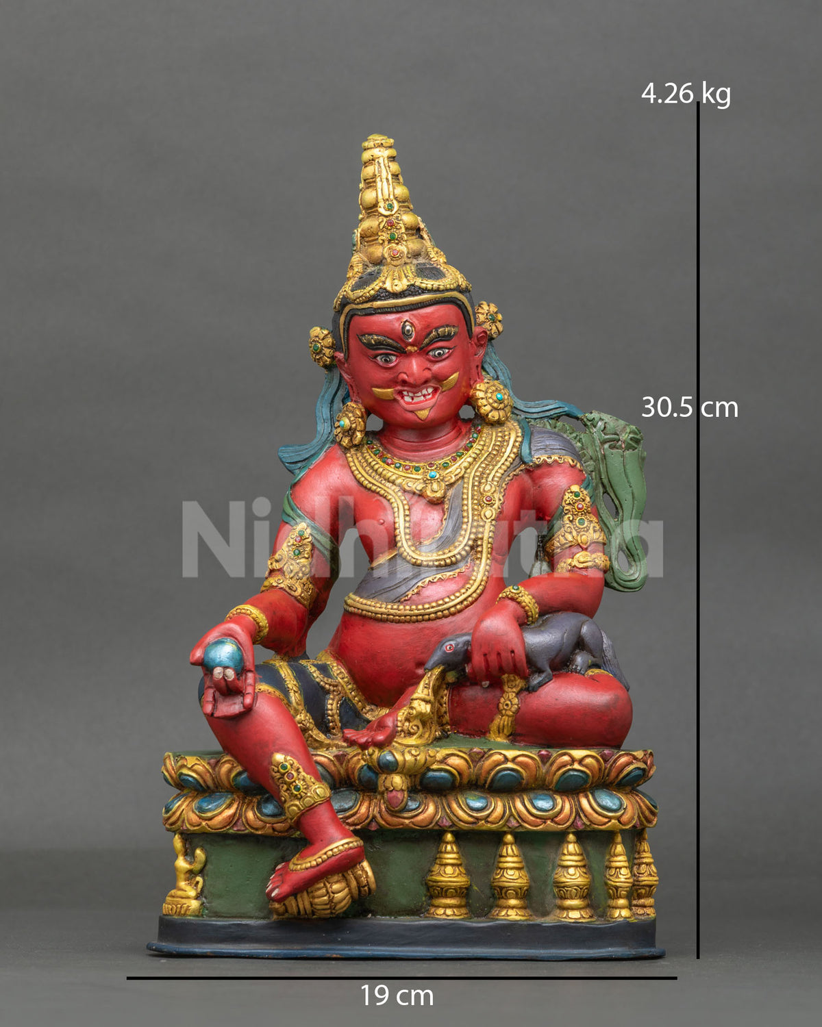 Dzambhala Statue copper acrylic painted finish Patan Nepal Newari art.