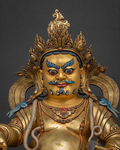 Dzambhala Statue front view showing fire-gilded 24K gold finish detail