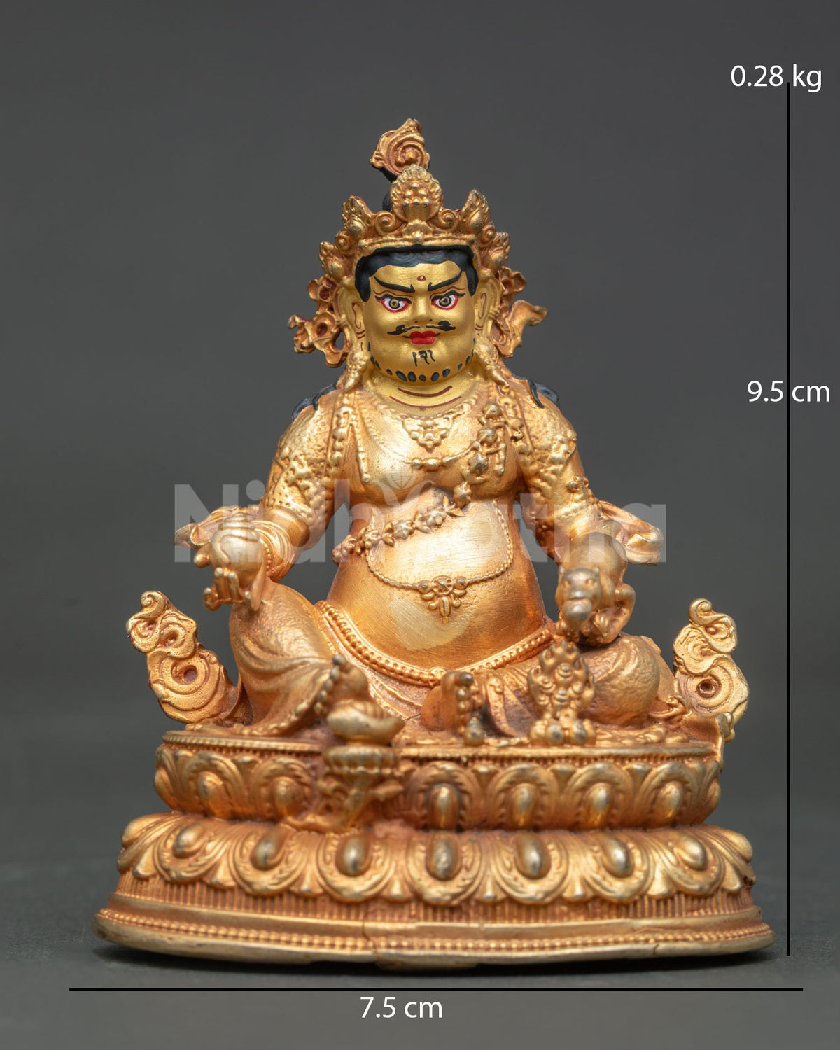 Dzambhala statue gold fire gilded copper Buddhist sculpture from Patan Nepal.