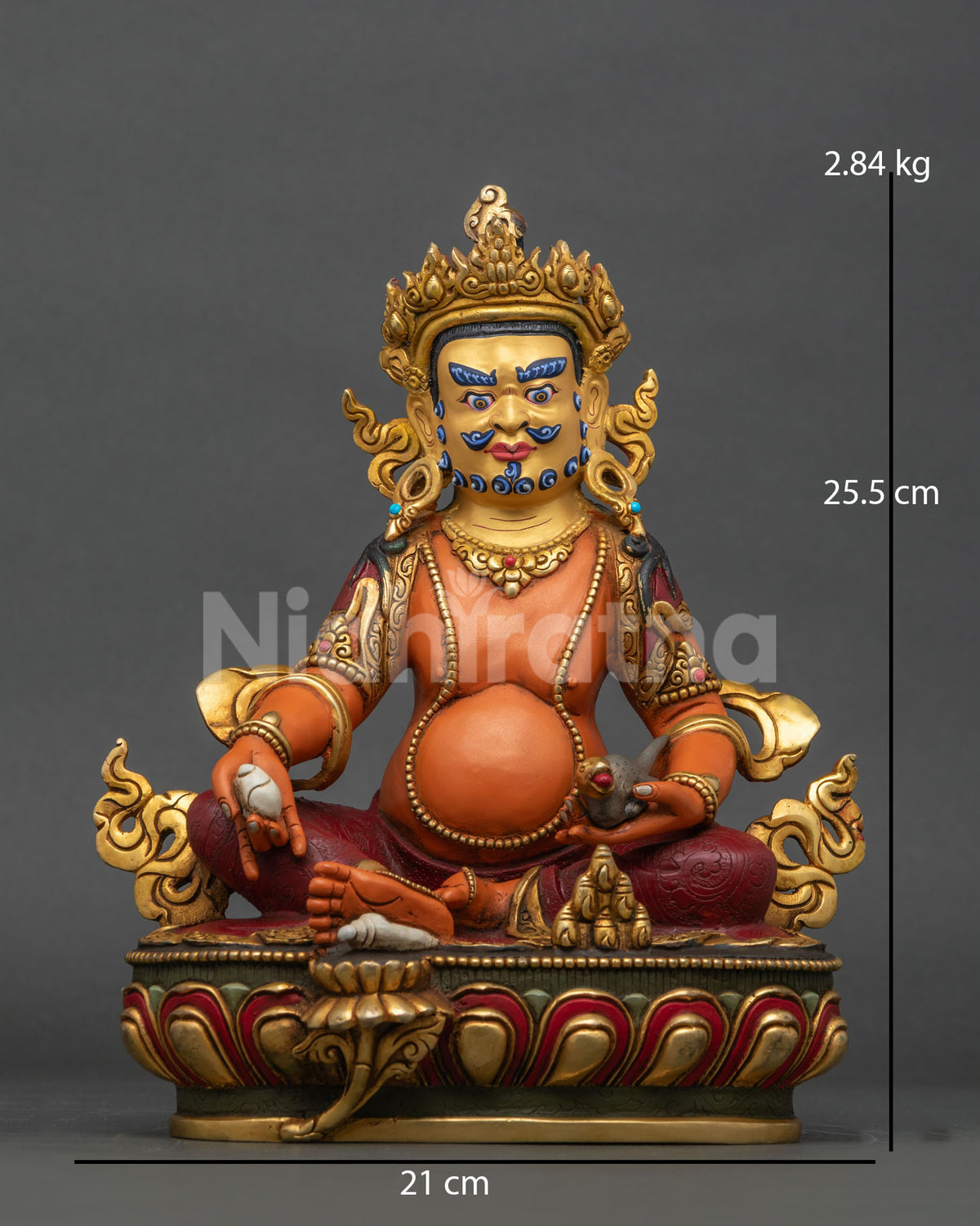 Dzambhala statue gold gilded copper patan nepal.