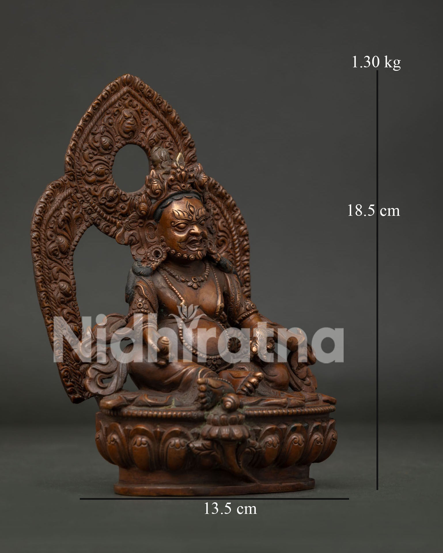 Dzambhala Statue Holding Treasure Mongoose and Citron Fruit on Lotus Pedestal.