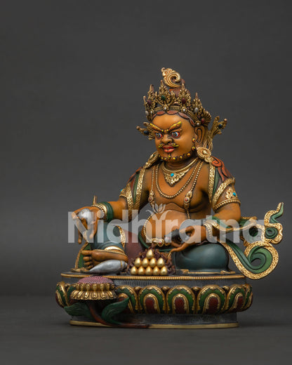 dzambhala statue left side view hand painted copper wealth deity sculpture nepal