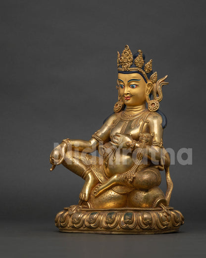 Dzambhala Statue left side view, handmade Nepal Buddhist wealth deity sculpture