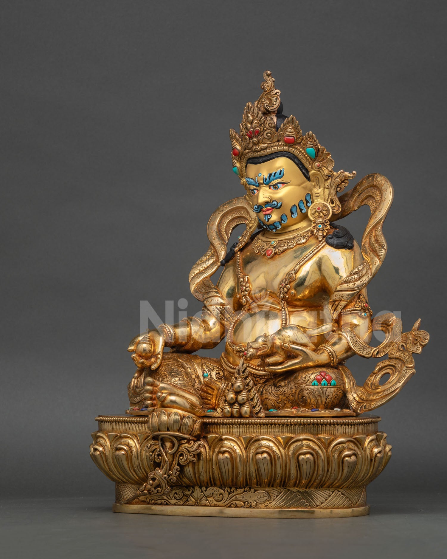 Dzambhala Statue Left Side View Nepalese Handmade Buddhist Wealth God Sculpture