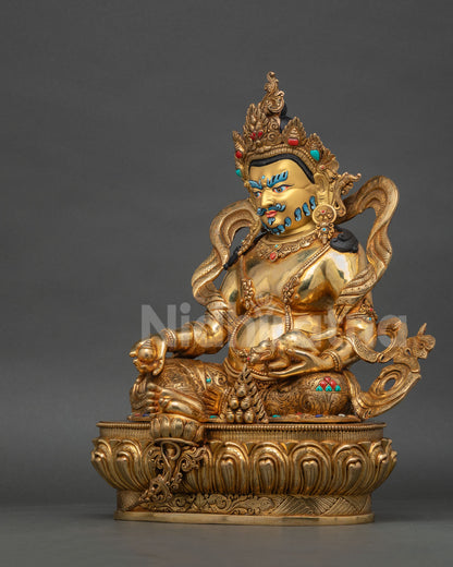 Dzambhala Statue Left Side View Nepalese Handmade Buddhist Wealth God Sculpture