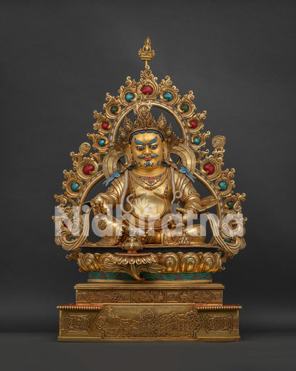 Dzambhala Statue, Nepal handmade 24K gold gilded Buddhist wealth deity statue